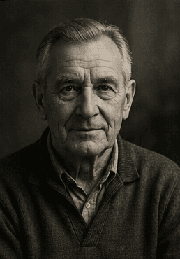 Portrait of Jan, an older man in a knitted jumper